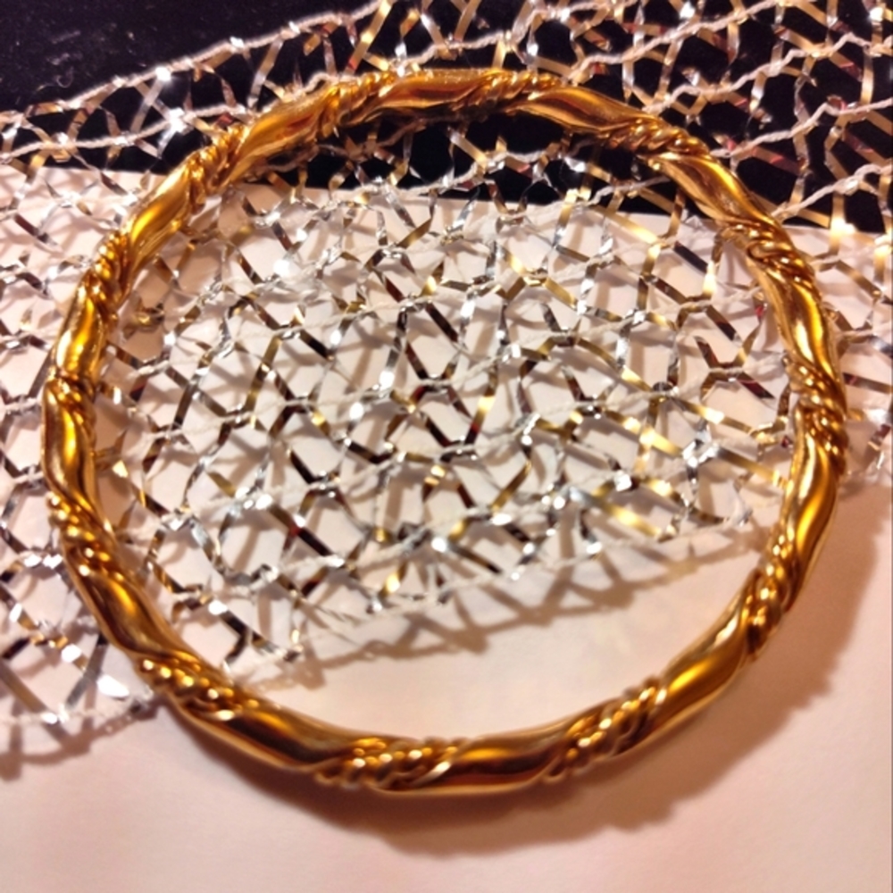 Vintage Gold Plated Bangle Bracelet | Textured Twist